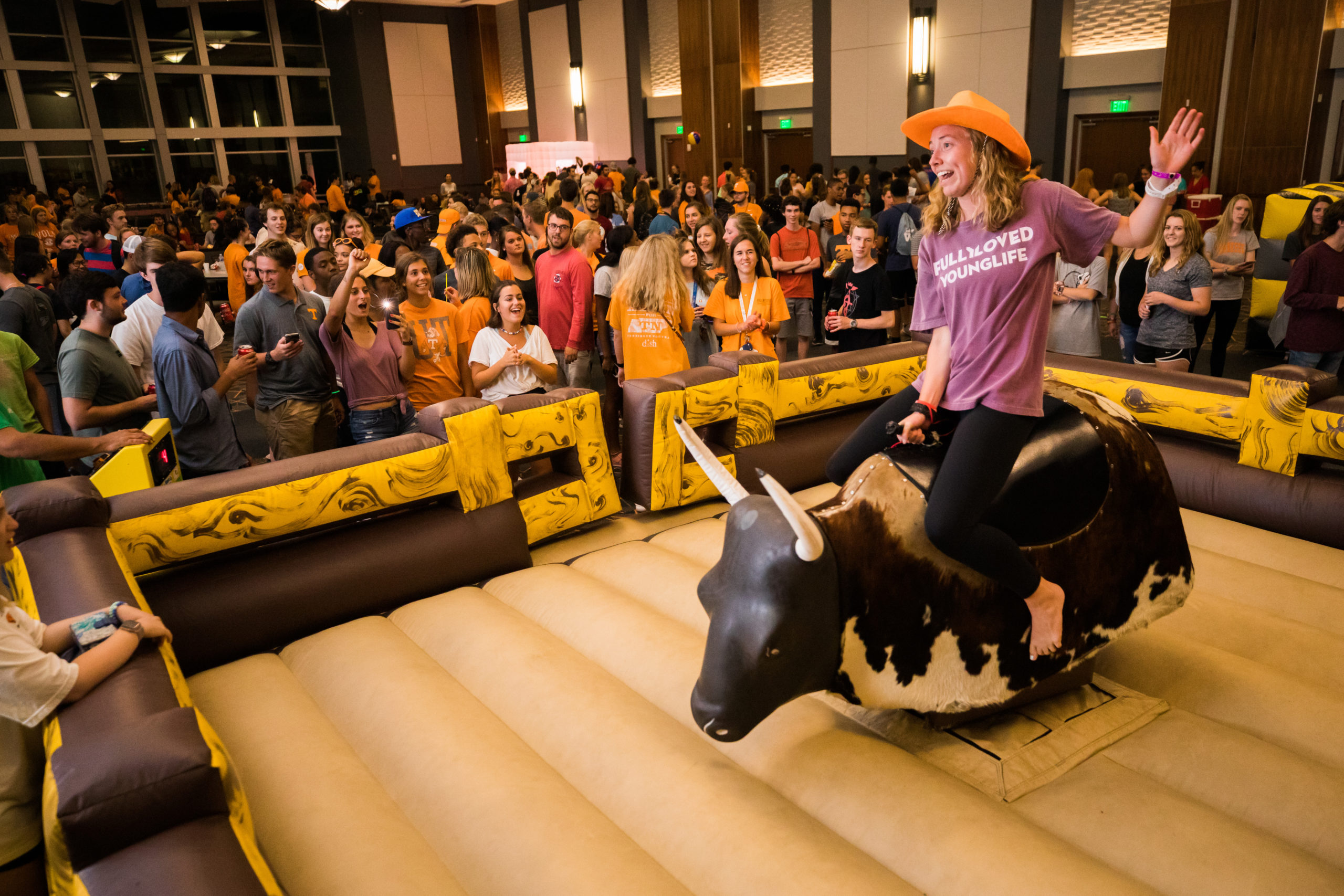 A student rides a mechanical bull during Vol Night Long
